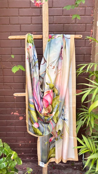 Botanical Romance: Hand-Painted Silk Dupatta