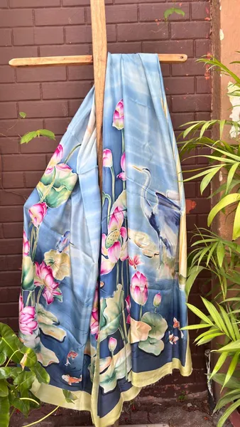Lotus Dreams on Periwinkle Silk