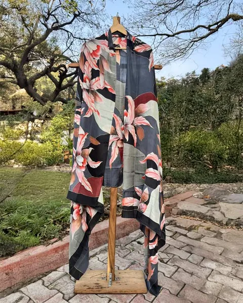 Blooming Shadows: Abstract Floral Dupatta