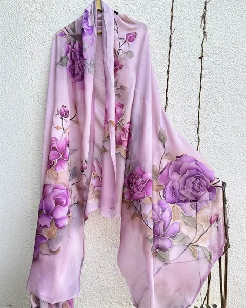 Lavender Roses in Bloom Silk Dupatta