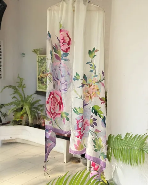Blooming Garden Silk Dupatta with Floral Watercolor