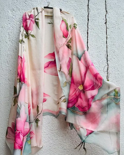 Blooming Magenta Dreams – Floral Silk Dupatta