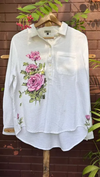 Blooming Roses Hand-Painted Linen Shirt