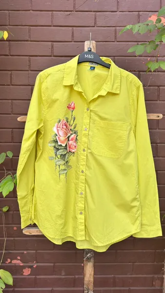 Blooming Roses on Chartreuse - Hand-Painted Shirt
