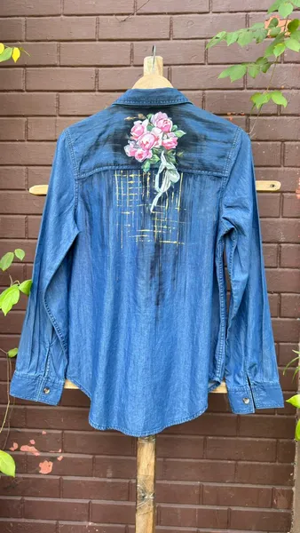 Bouquet Dreams: Hand-Painted Denim Shirt