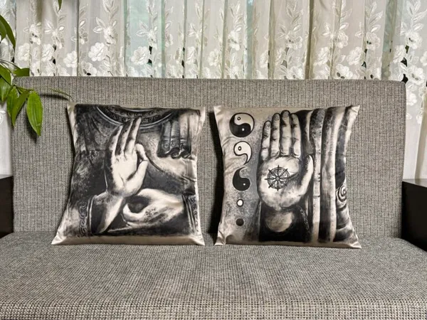 Mystical Hands & Symbols Monochrome Cushion
