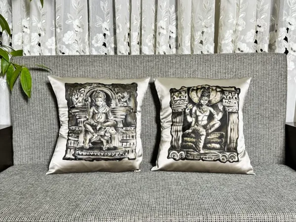 Divine Guardians: Mythological Black & White Cushion Pair