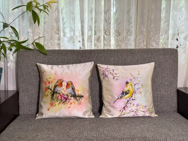 Watercolor Birds Among Blossoms Cushion Cover Pair