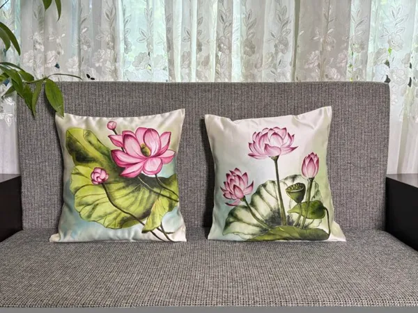Lotus Dreams: Botanical Watercolor Cushion Pair