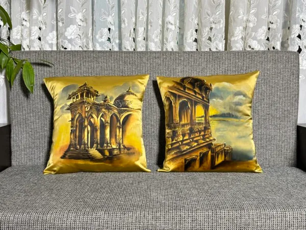 Golden Architectural Dreams Cushion Cover Pair