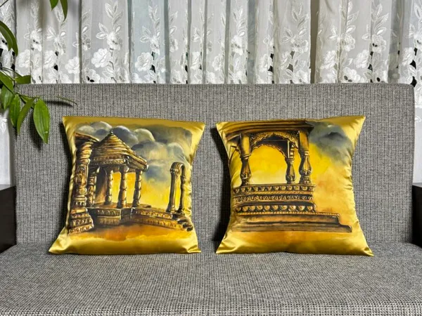 Golden Temple Reverie: Architectural Cushion Covers