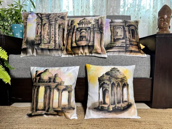 Architectural Dreams: Monumental Cityscapes Cushion Collection