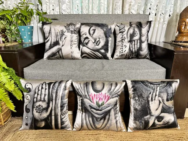 Mystical Hands: Monochrome Spiritual Cushion Set