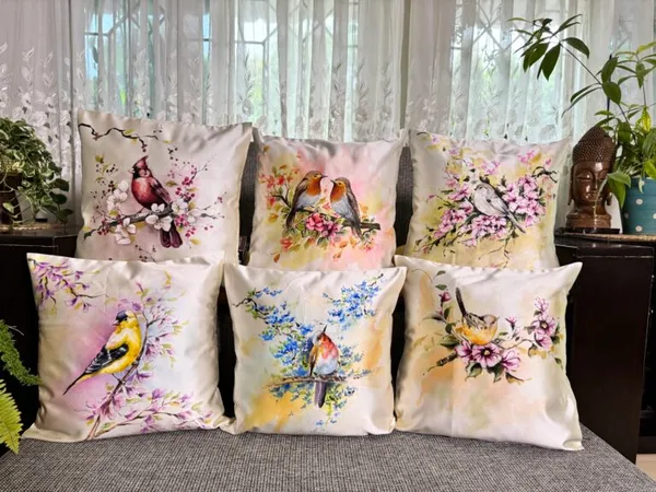 Blooming Birds: Floral Cushion Cover Collection