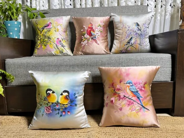 Songbirds in Bloom: Watercolor Cushion Cover Collection
