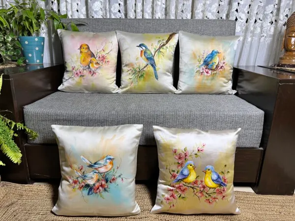 Songbirds in Bloom: Watercolor Cushion Cover Set