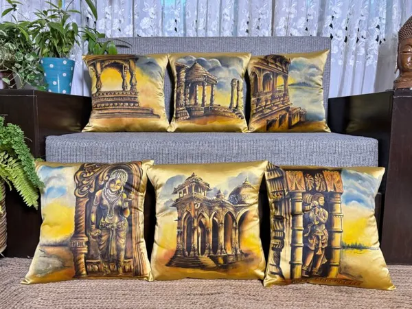 Golden Temples: Architectural Cushion Cover Collection