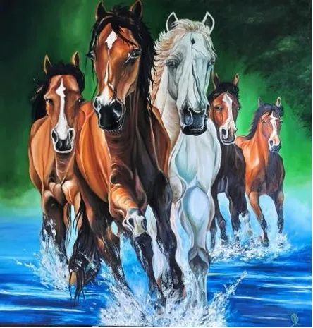 Majestic Herd: Horses Racing Through Azure Waters
