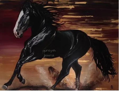 Midnight Gallop: Black Horse in Golden Sunset