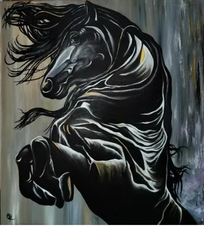 Midnight Ascendance: Black Horse in Motion