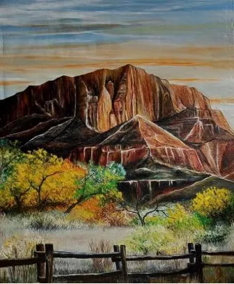 Desert Mountain Vista with Weathered Fence