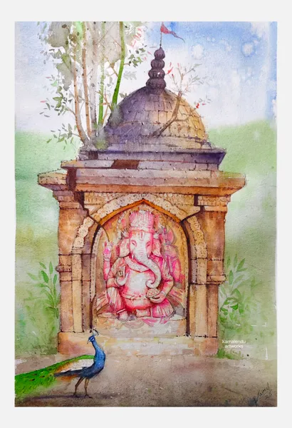 Sacred Shrine with Peacock: A Spiritual Garden