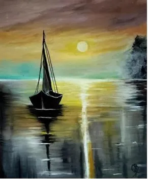 Solitude at Sunset: Sailboat in Golden Waters