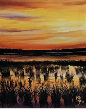 Golden Marsh Sunset: Nature's Reflective Symphony