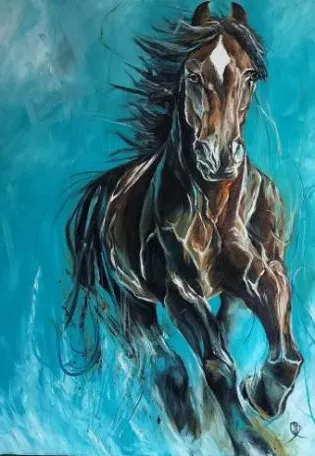 Turquoise Spirit: Galloping Horse in Motion