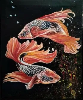 Crimson Dancers: Koi Ballet in Midnight Waters