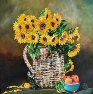 Golden Sunflowers in Wicker Abundance