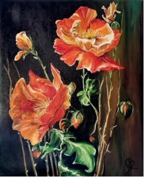 Crimson Bloom: Vintage Floral Study
