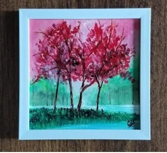 Crimson Blossoms by the Water
