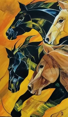 Four Horses in Motion: Golden Harmony
