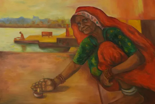 Woman by the Riverbank: A Timeless Gesture