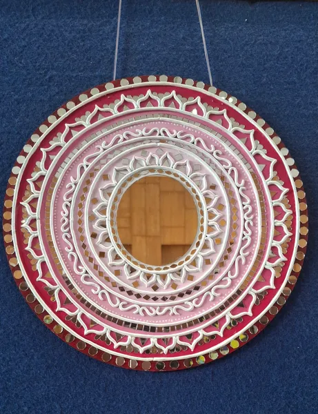 Crimson Mandala: Ornate Circular Mirror Wall Art