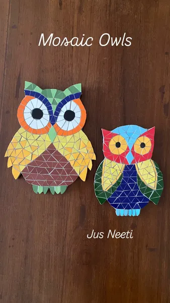 Vibrant Mosaic Owl Pair: Geometric Jewels