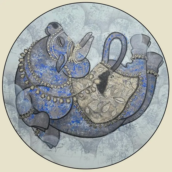 Celestial Dance: Blue Elephants in Ornamental Harmony