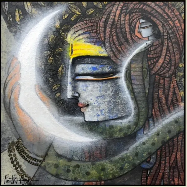 Shiva's Cosmic Meditation: Divine Crescent Vision