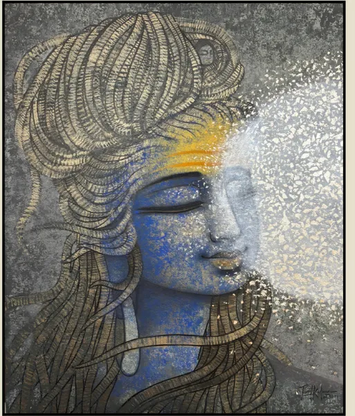 Ethereal Blue: Portrait in Gold & Indigo