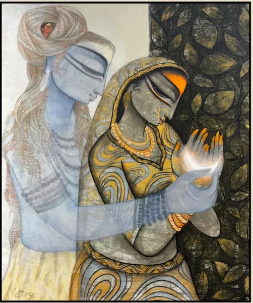 Veiled Reverie: Two Souls in Golden Contemplation