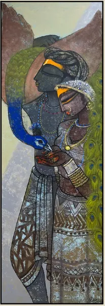 Peacock Muse: A Portrait in Indigo Dreams