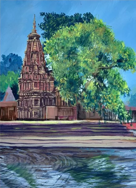 Sacred Tower by the River - Spiritual Landscape