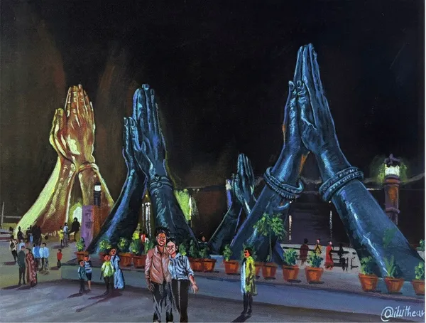 Praying Hands: Spiritual Sanctuary at Night