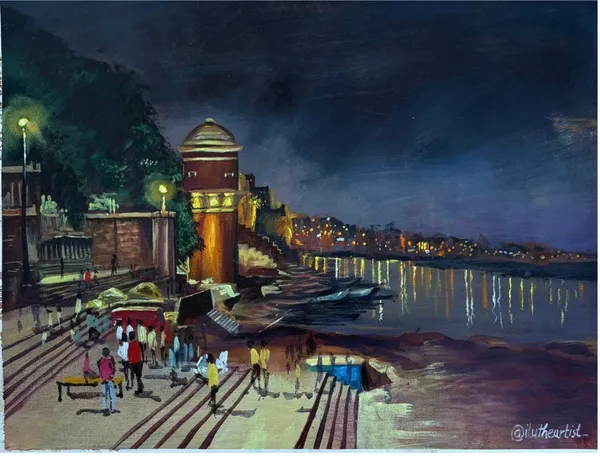 Riverside Reverie: Night's Golden Embrace