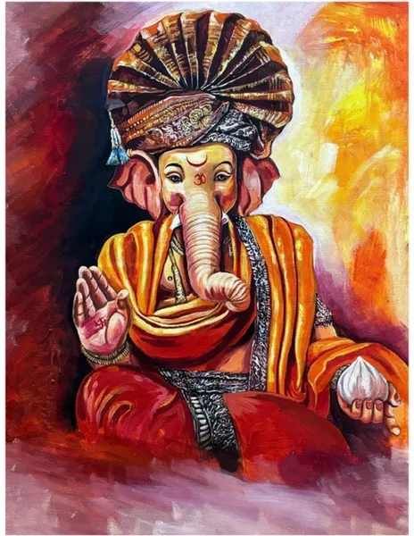 Divine Ganesha: Sacred Majesty in Crimson & Gold