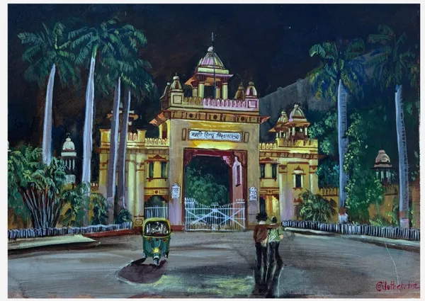 Sacred Temple at Night: Illuminated Sanctuary