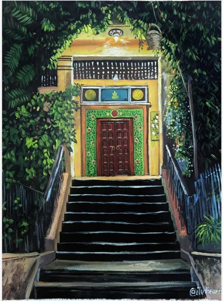 Verdant Threshold: Sacred Door Among Emerald Vines