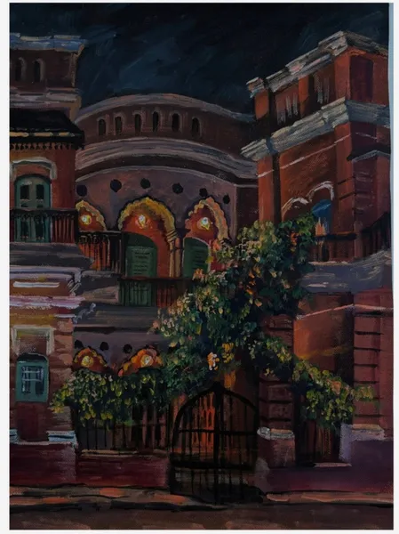 Nocturnal Heritage: Ivy-Draped Courtyard