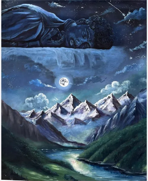 Celestial Guardian: Mountain's Moonlit Dream